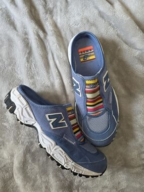 Vintage New Balance 801 Slip-On Blue Canvas Striped Clog Sneakers Women's US 8